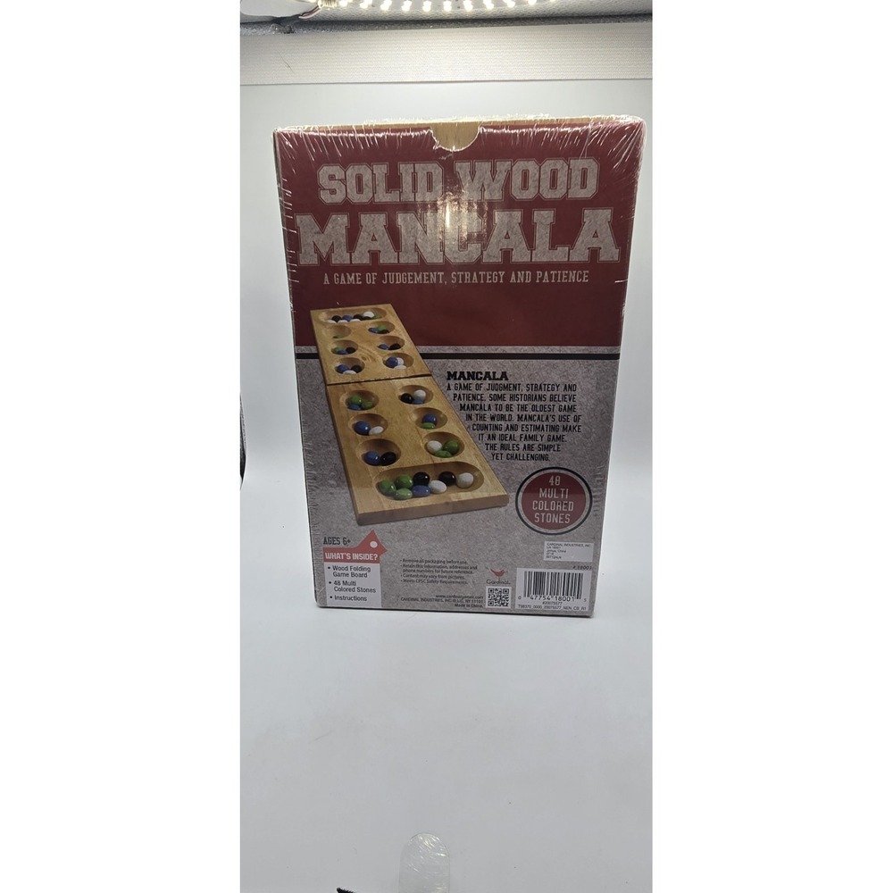 Cardinal Solid Wood Folding Mancala Board Game 48 Multi Colored‎ Stones Complete